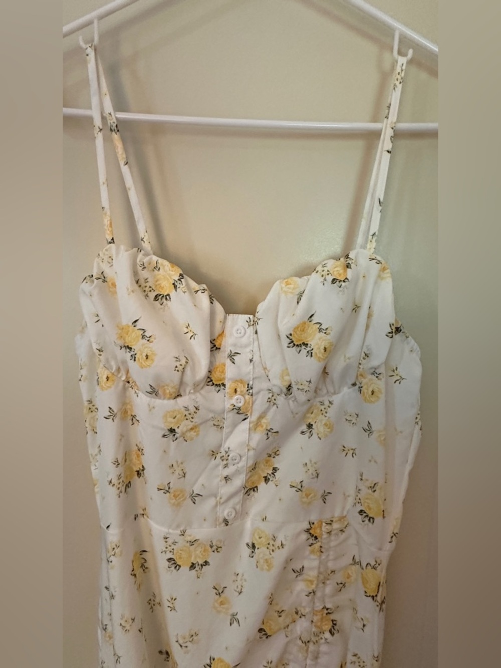 Shein White Yellow Spaghetti Strap Slit Midi Dress - Picture 3 of 10